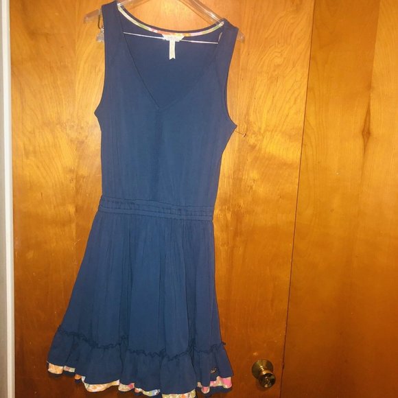 Matilda Jane Women’s Swing Time Dress Daydream Contrast Ruffle V Neck Sz S Blue - Picture 1 of 3
